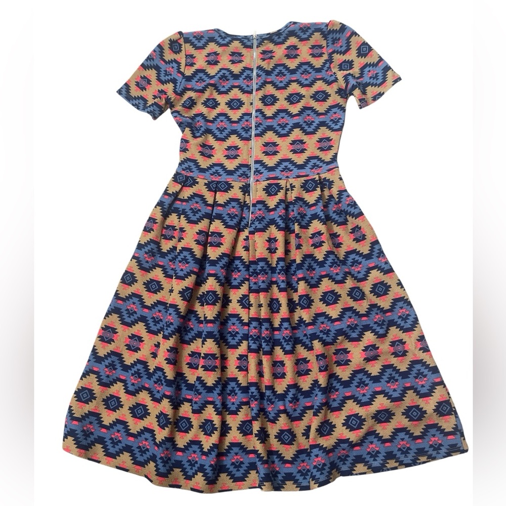 LuLaRoe Amelia Multicolor Western Print Fit and Flare Stretch Knit Dress - Picture 3 of 3